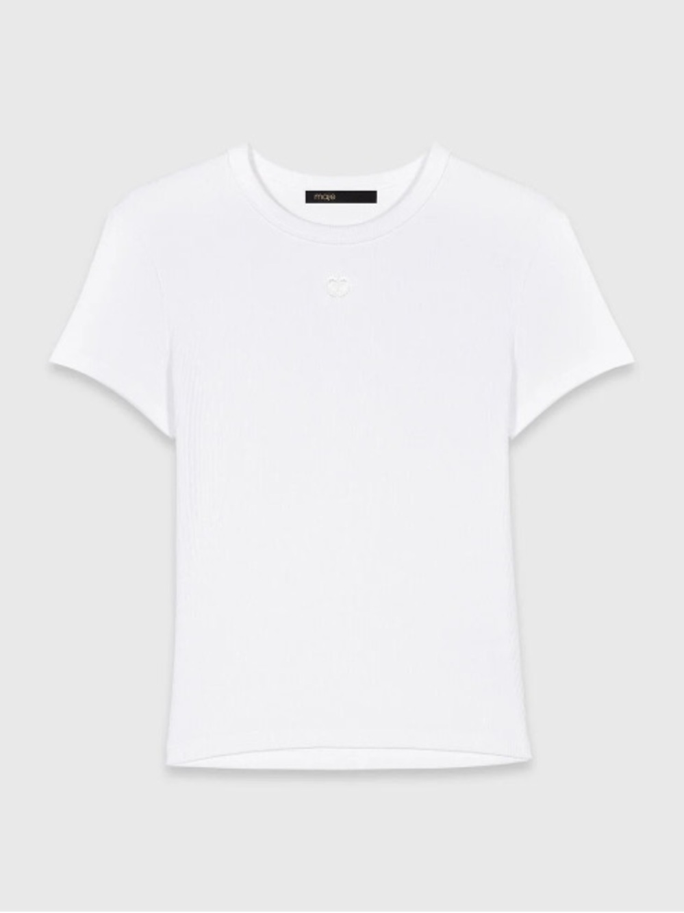 Maje White Short-Sleeve Ribbed Crewneck Tee